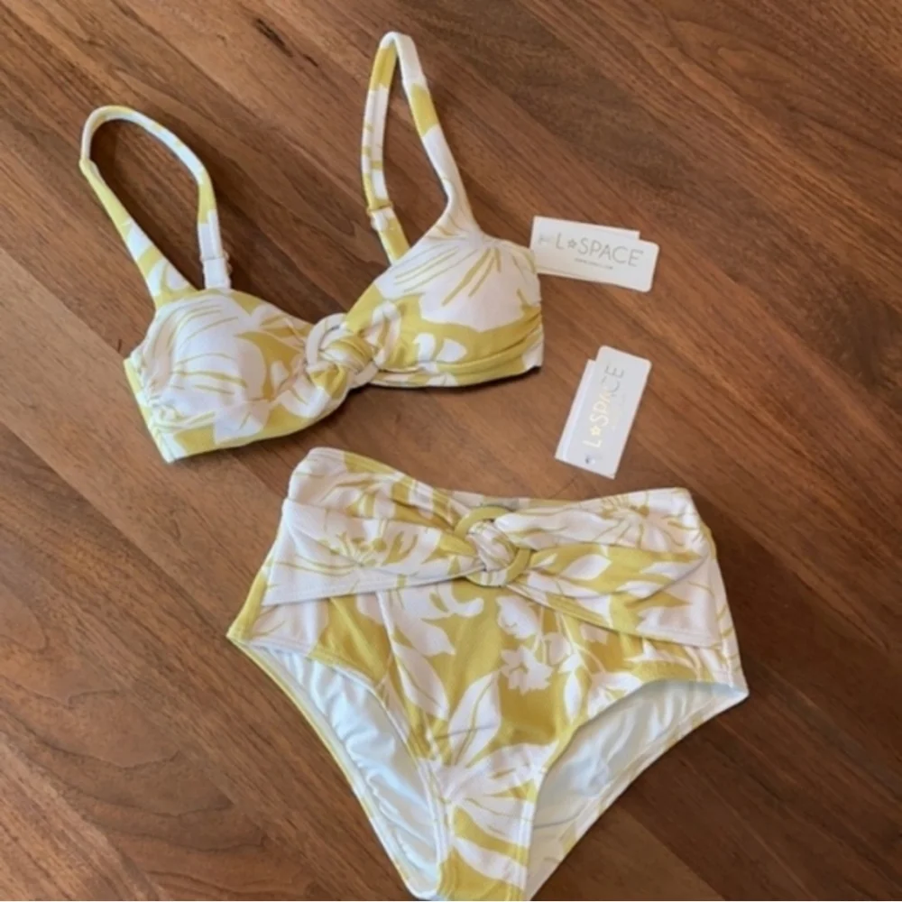 L*Space Bella Top Lana Bottoms Bikini Havana Blooms Yellow White Tropical - Picture 1 of 5